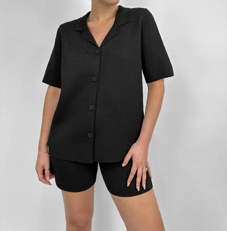 Latest Fashion Button Down Box Fit Knit Collared Top In Black