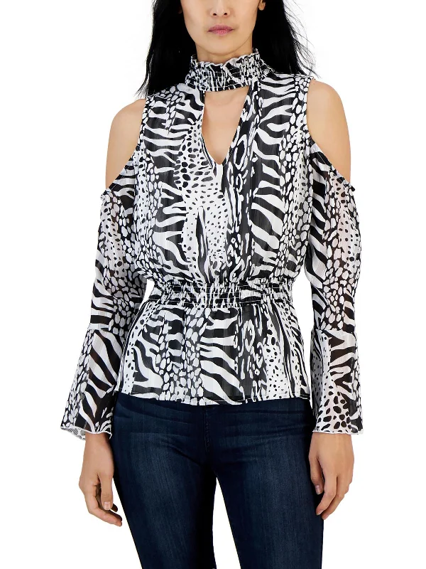 Ethnic Cultural Event Wear Womens Animal Print Open Back Blouse