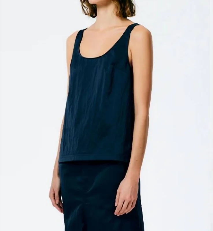 Daily Deals Eco Satin Nylon Scoopneck Tank In Navy