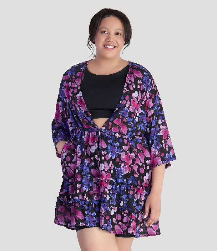 Limited Styles BellaStyle Tie Front Tiered Cover-Up Floral Elegance Print