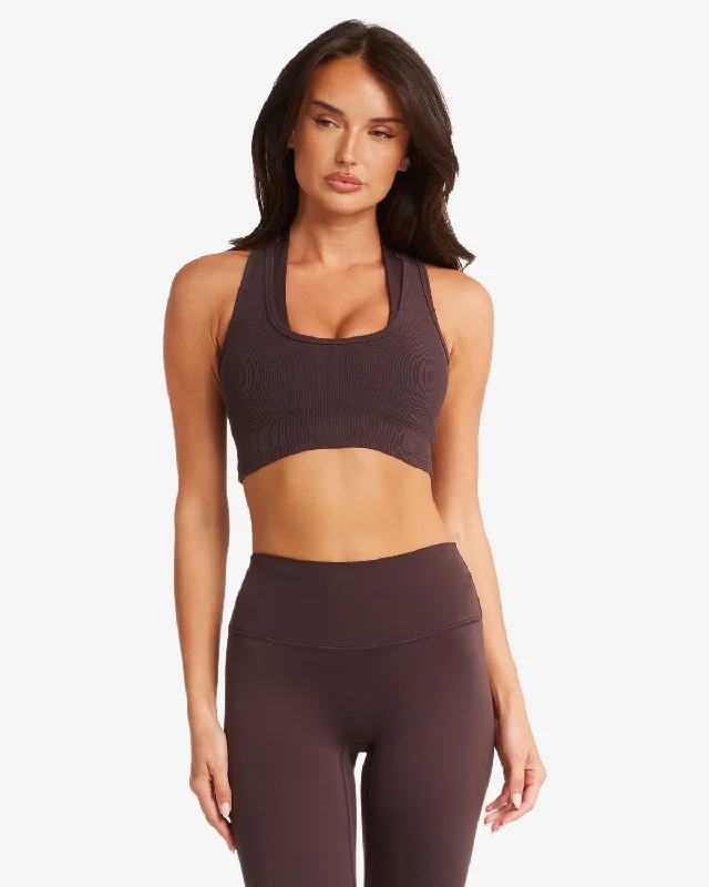 Feminine Grace Rib Cropped Tank | Espresso