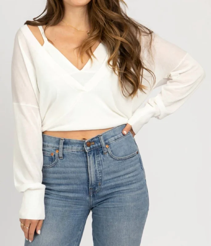 Limited Stock Layered Attached Knit Top In White