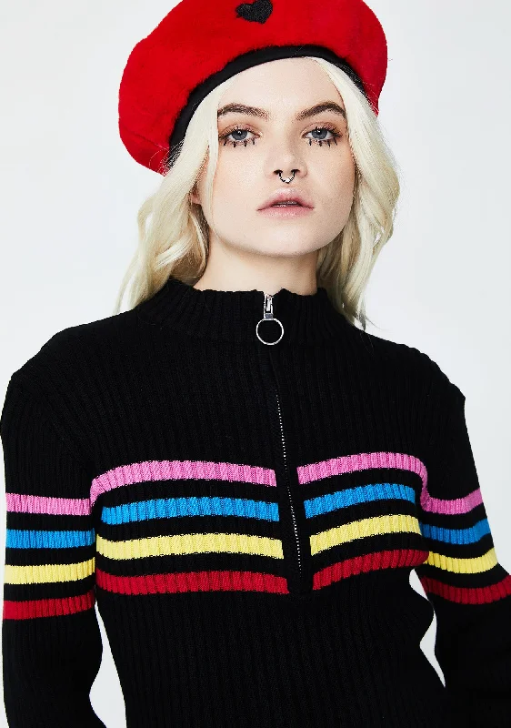 Chic Wardrobe Essentials Zip Through Rainbow Knit