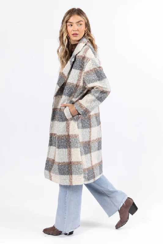 Elevate Your Wardrobe Wanting More Grey Sherpa Plaid Coat