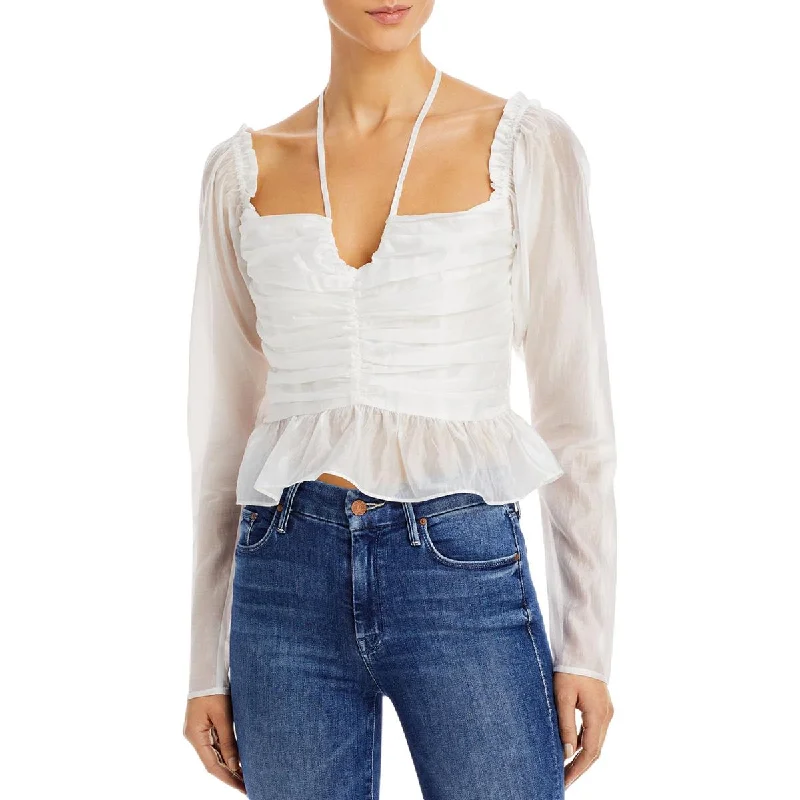 Your Timeless Wardrobe Awaits Uptown Womens Ruched Shutter Pleat Halter Top