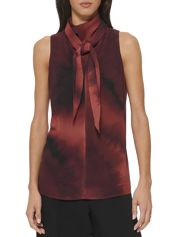 Flash Sale Event Womens Tie-Neck Sleeveless Blouse