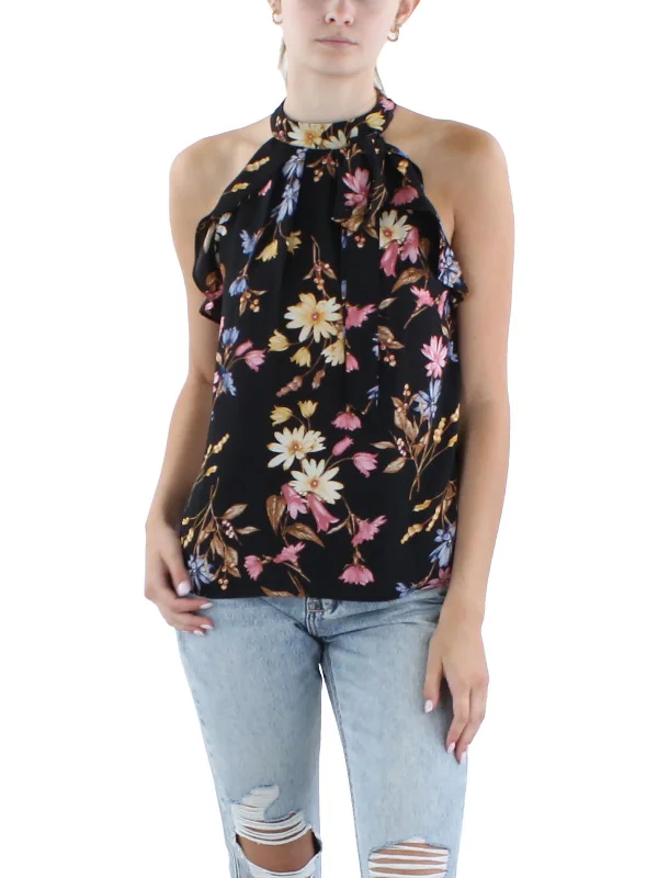 Elegant Contour Juniors Womens Crepe Floral Print Blouse