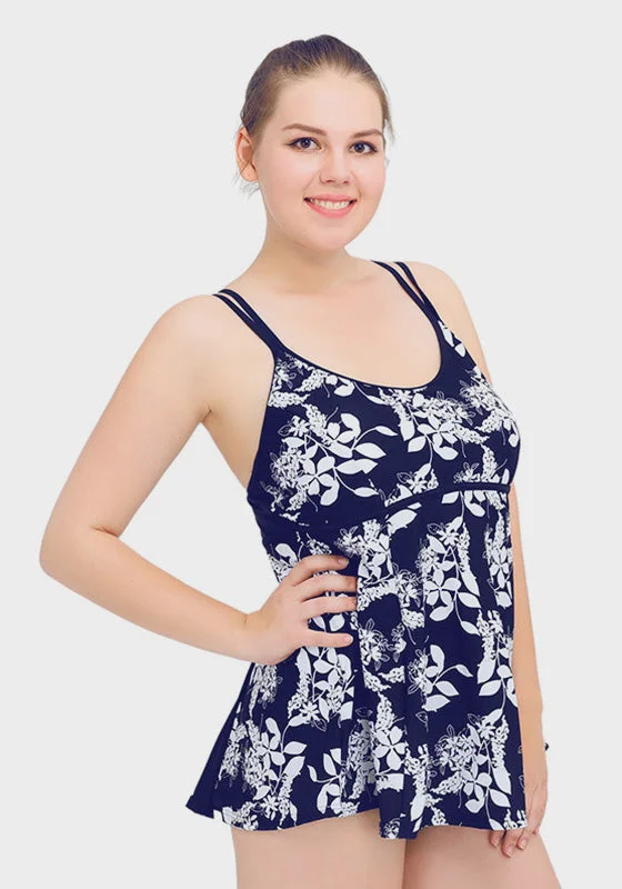 Romantic Detailing Facile Floral Print Swim Dress