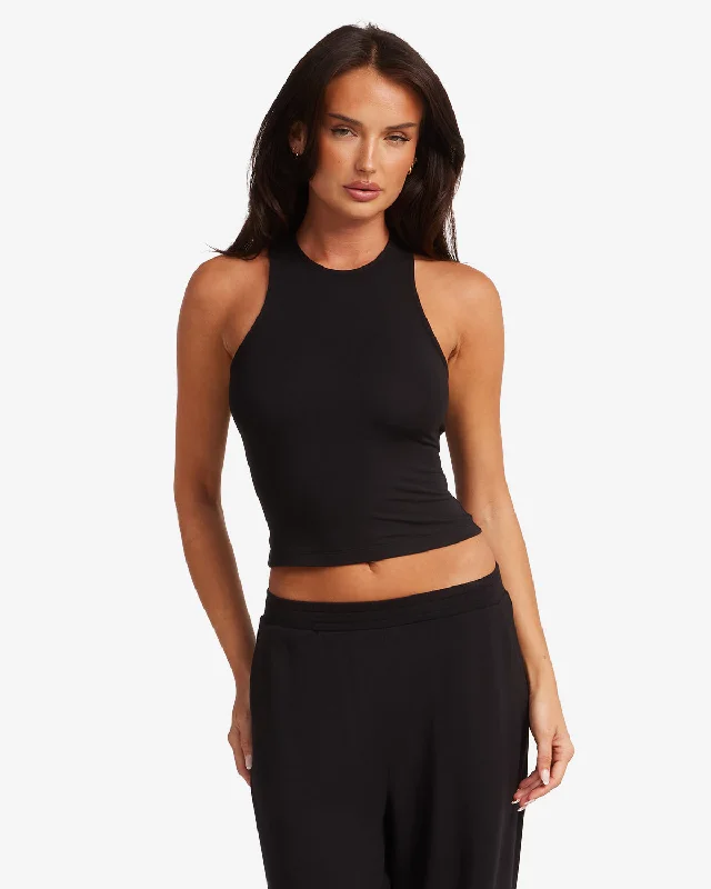 Minimalist Office - Ready Style Longline High Neck Tank | Black