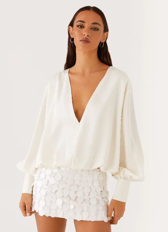 Elegant Styles Baxter Balloon Sleeve Blouse - Off White