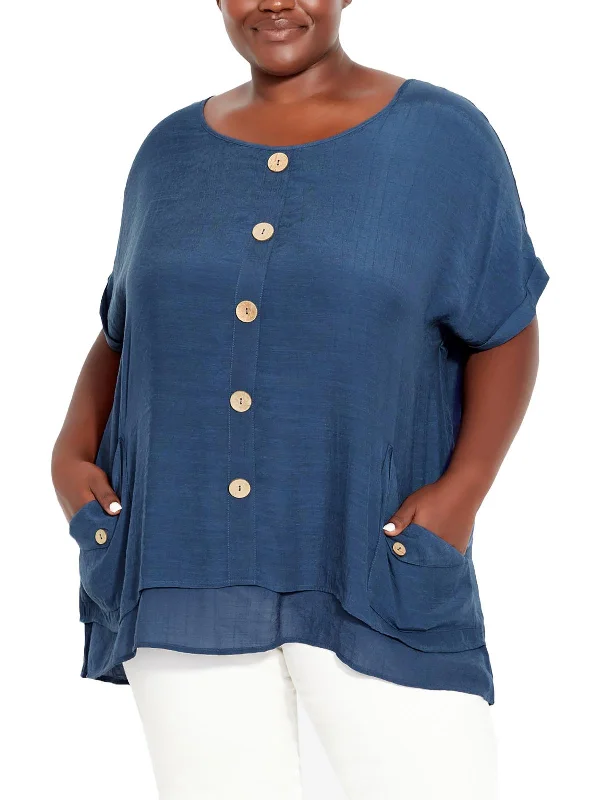 Casual Weekend Relaxed Style Plus Briana Womens Cap Sleeves Relaxed Blouse