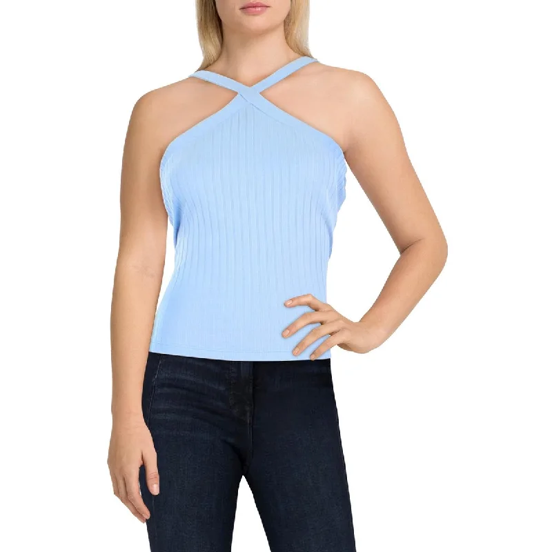 Stylish Statements Womens Ribbed Stretch V-Neck Halter Top