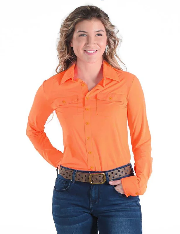 Mother's Day Special Cowgirl Tuff Womens Cooling UPF Button Up Tangerine Nylon L/S Shirt