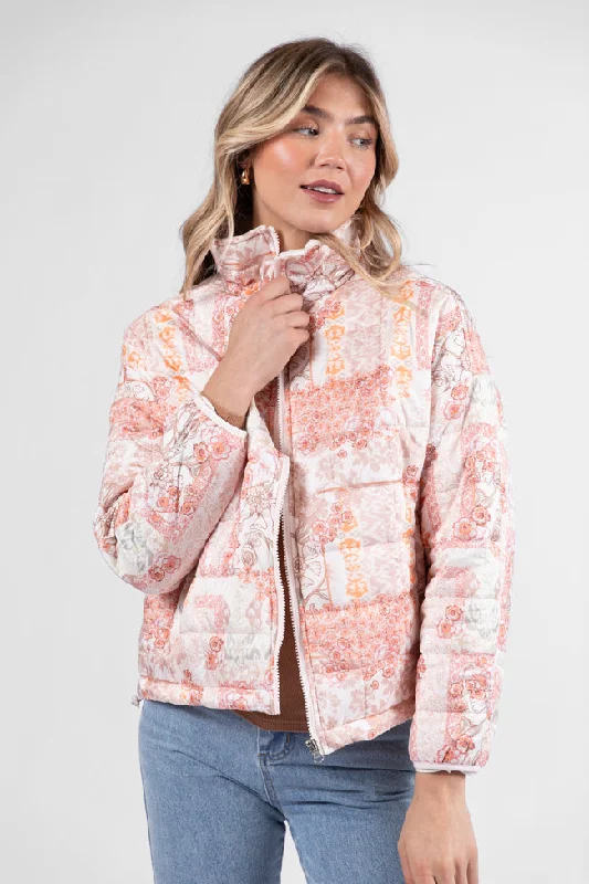 Wardrobe Refresh Vail Valley Pink Multi Patch Floral Quilted Zip Up Jacket FINAL SALE