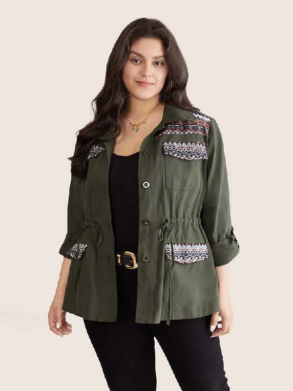 Trendy Attire For Her Bandana Geometric Tab Sleeve Drawstring Jacket