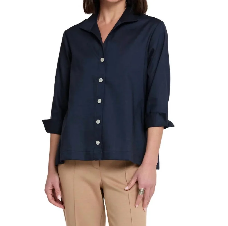 Spring Fashion Lara Button Down Shirt Top In Navy