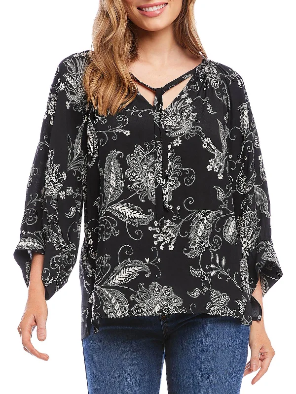 Athleisure Wear Womens Paisley Print Blouson Sleeve Blouse