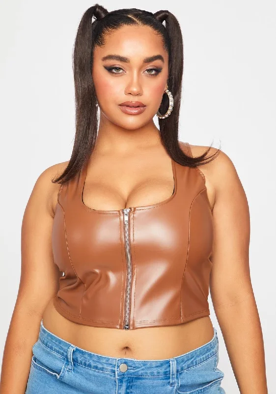 Trendy Styles Plus Camel Zipped Hearts Corset Top