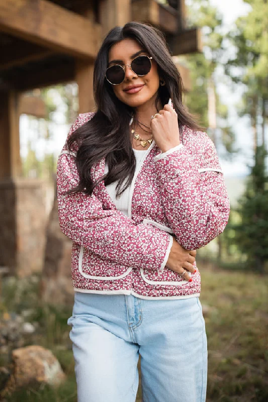 Timeless Elegance Set Me Free Berry Floral Quilted Jacket