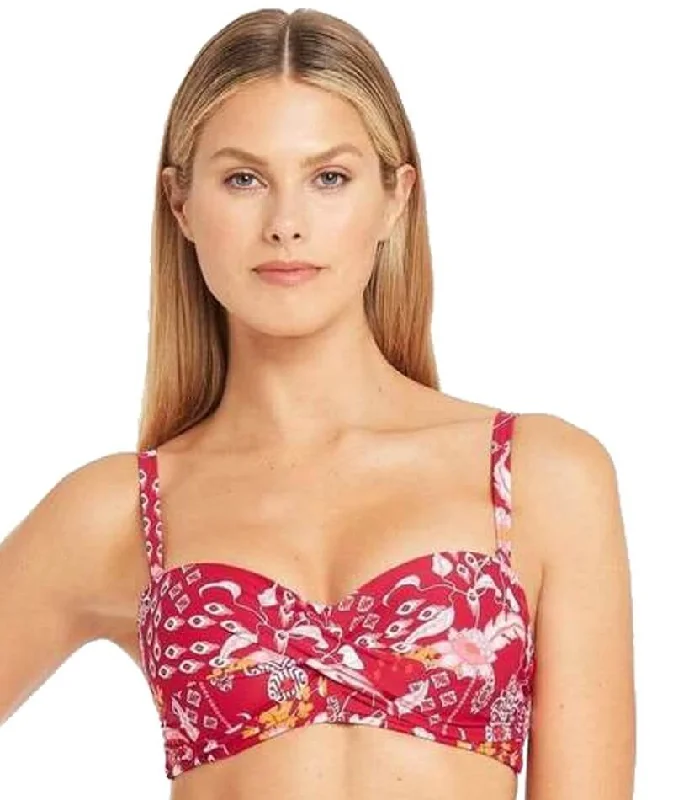 Spring Fashion Sea Level Jardin Twist Front Bandeau Bikini Top - Red