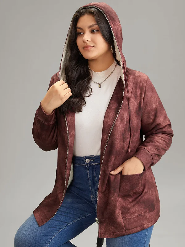 Effortless Everyday Wear Tie Dye Patchwork Fluffy Zipper Hooded Jacket