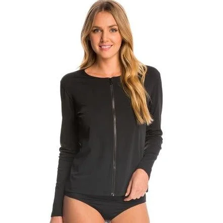 Fashion Forward Femininity Dolfin Aquashpe Zip Front Swim Jacket- Black