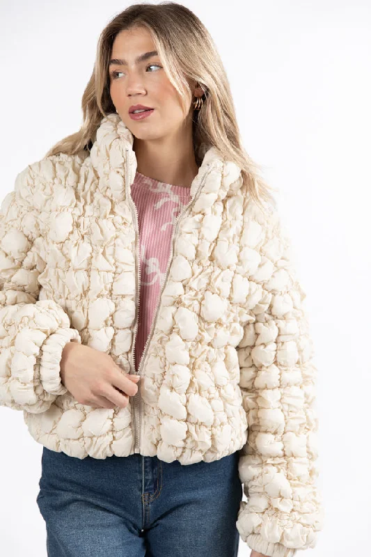 Day To Night Styles Higher Heights Ecru Bubble Puffer Jacket FINAL SALE