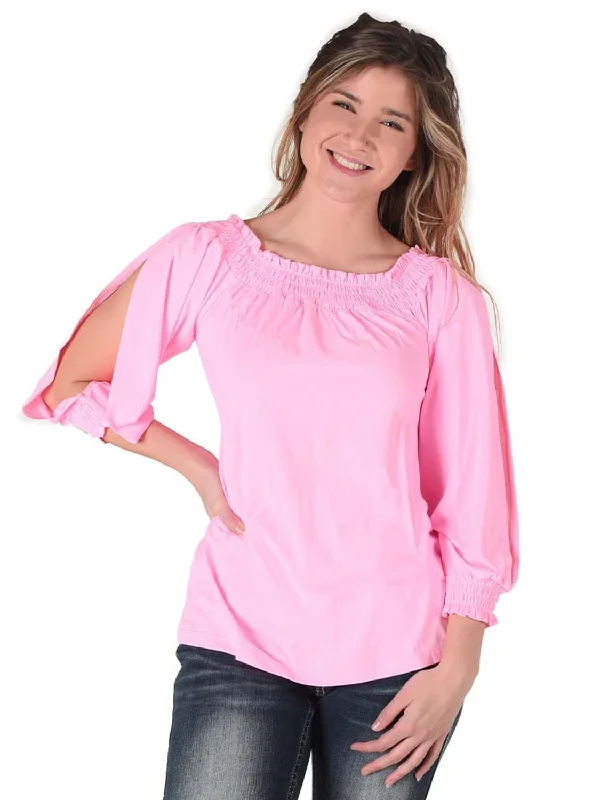 Anniversary Sale Cowgirl Tuff Womens Flowy Cooling UPF Bubblegum Pink Nylon L/S Shirt