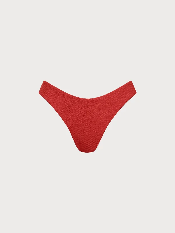 Innovate Your Wardrobe Red Textured Wave Cut Bikini Bottom