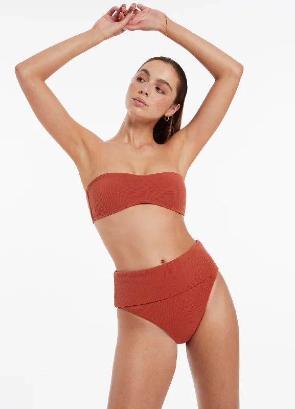 Flash Sale Event Isla Rib Fold Down High Waisted Bikini Bottom - Russet