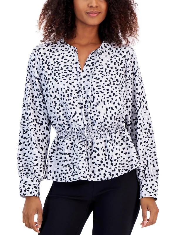 Elegant Attire For The Modern Lady Petites Womens Peplum Spotted Blouse