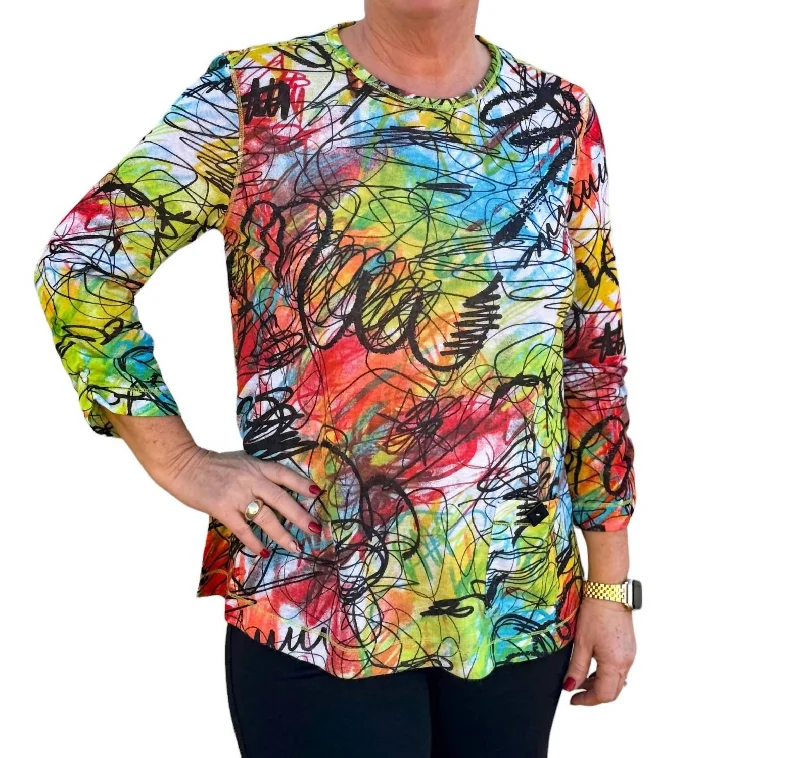 Redefining Women's Style Bungee 3/4 Sleeve 1 Pocket Slub Knit Top In Multi