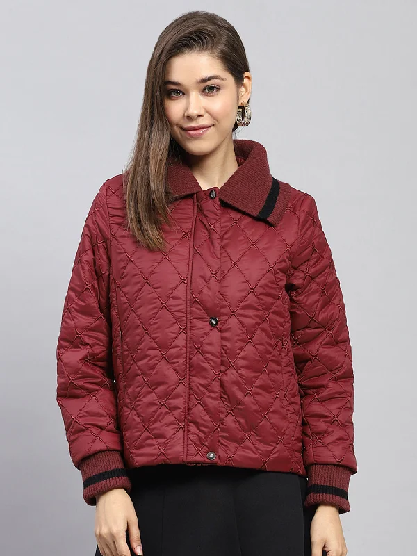 Daily Deals Women Maroon Embroidered Collar Full Sleeve Jacket