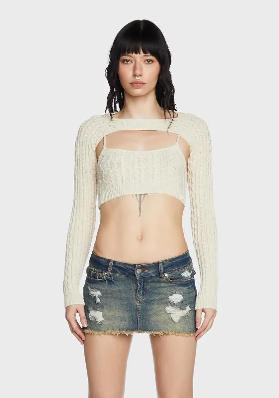 Casual Weekend Relaxed Style Two-Piece Cable Knit Top