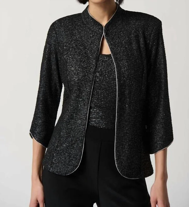 High End Designer Brands Discount Foiled Textured Knit Two-Piece Top Set In Black Silver