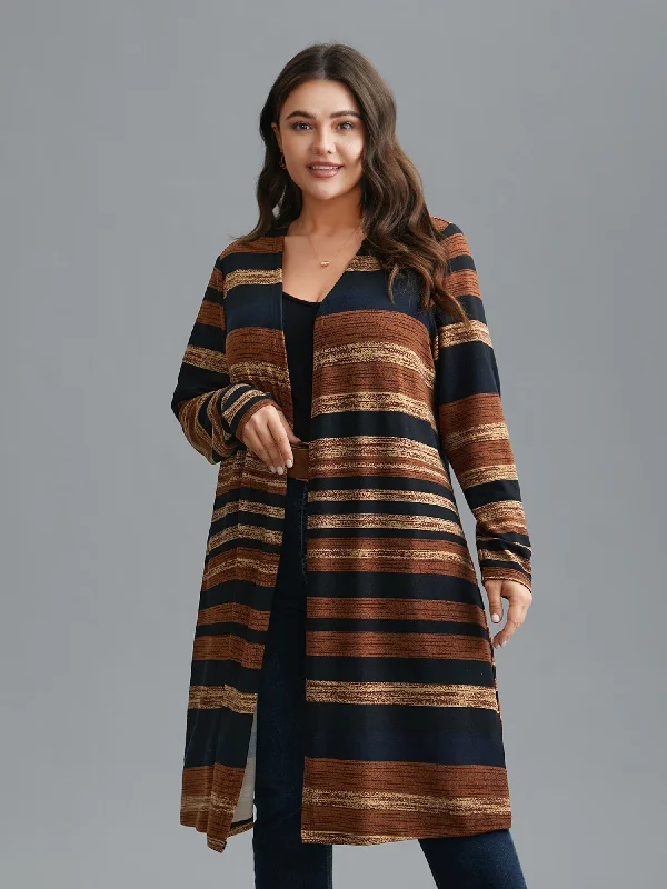 Comfort First Women's Wear Multi-Color Striped Open-Front Long Jacket