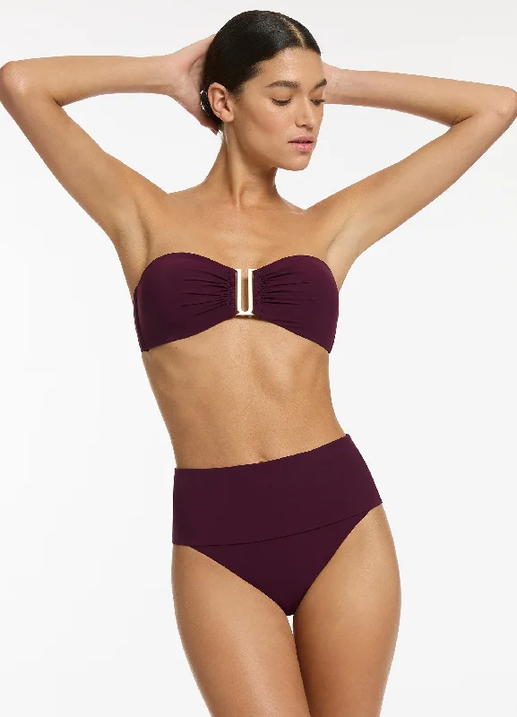 Luxury Fashion Jetset Fold Down High Waisted Bikini Bottom - Port