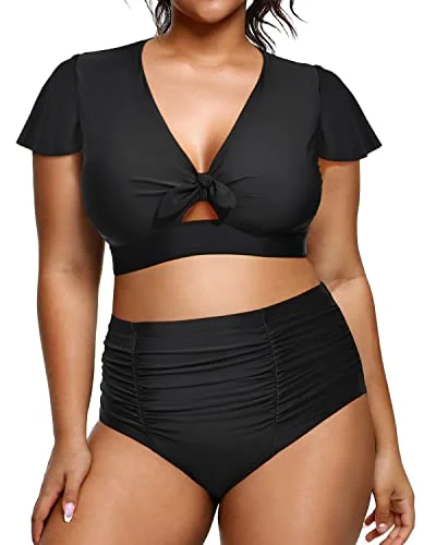 Limited Time Offers Womens Two Piece Plus Size Bikini Set High Waisted Swimsuits-Black