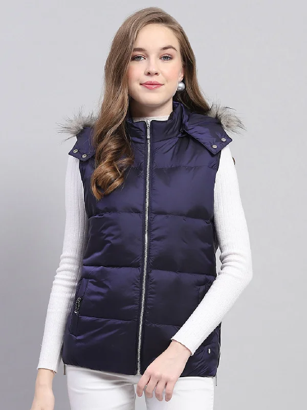 Sale Event, Prices Rock Women Blue Solid Detachable Hood Sleeveless Jacket