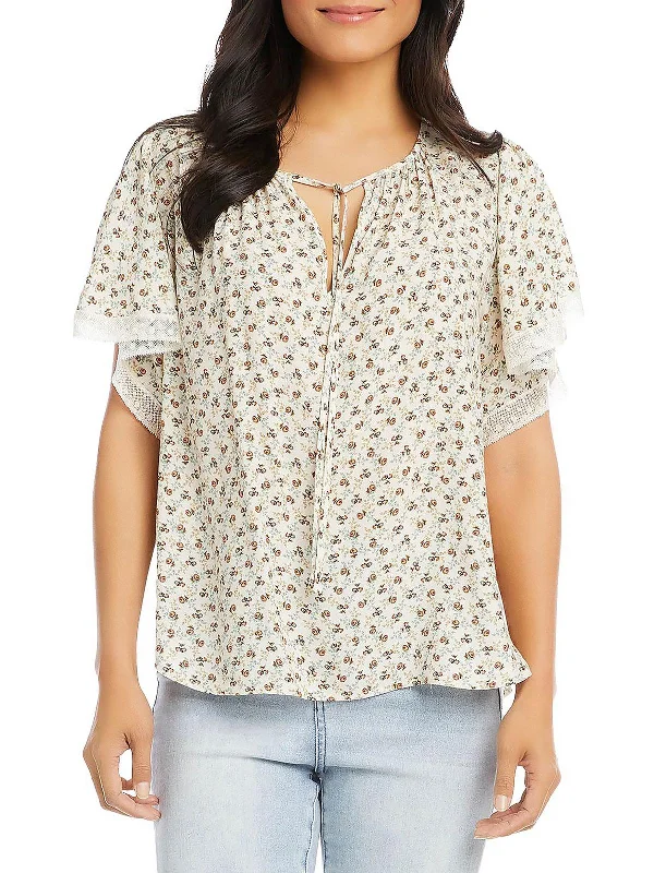 Wardrobe Essentials Countryside Womens Printed Tie Neck Blouse