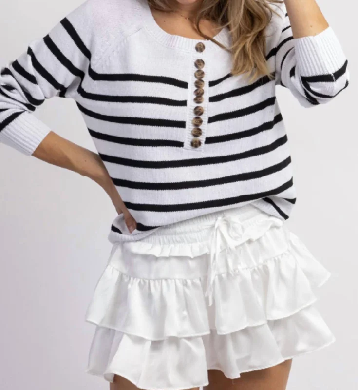 Day-To-Night Styles Sadler Striped Button Knit In White