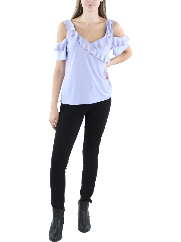 Preppy Style Womens Embellished Polyester Blouse