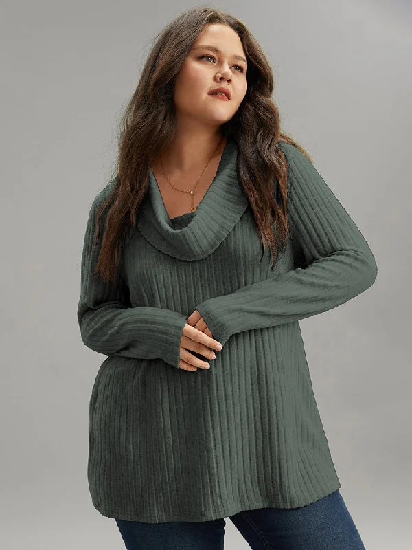 You'Ll Love Us Because Plain Rib Knit Cowl Neck T-shirt