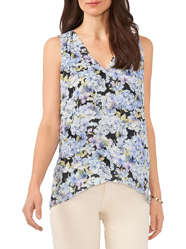 Alluring Design Womens Floral Print V-Neck Blouse