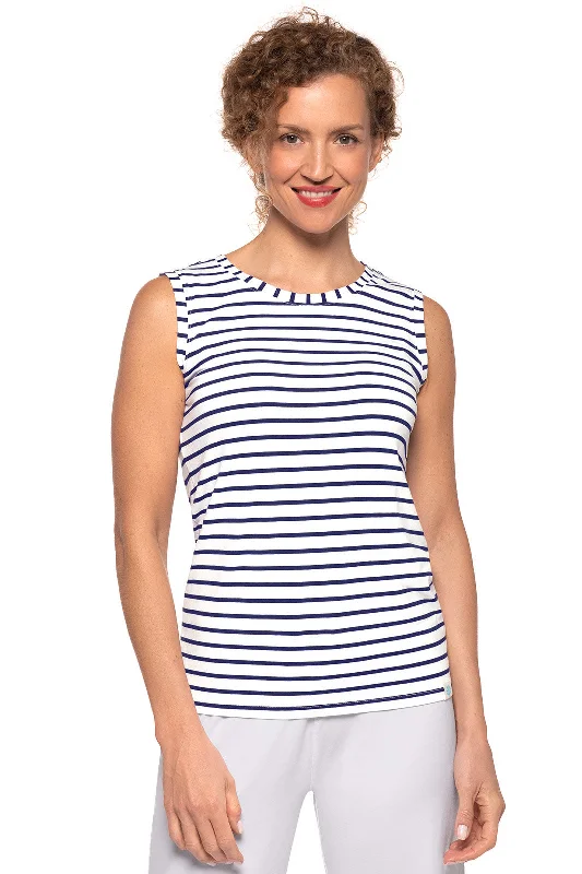 Feminine Soft - Hued Look Women's Morada Everyday Basic Tank | White/Navy Stripe