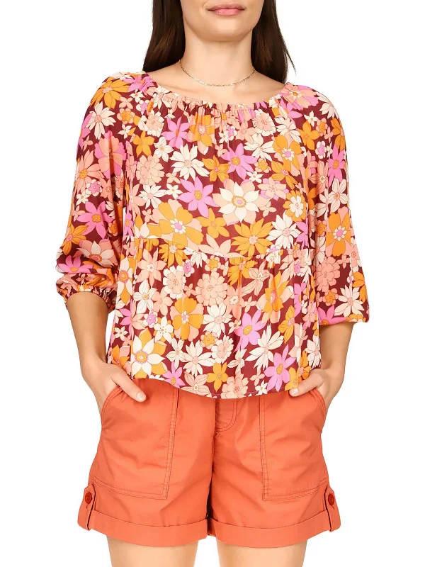 Classic Women's Fashion Womens Floral Print Peplum Blouse