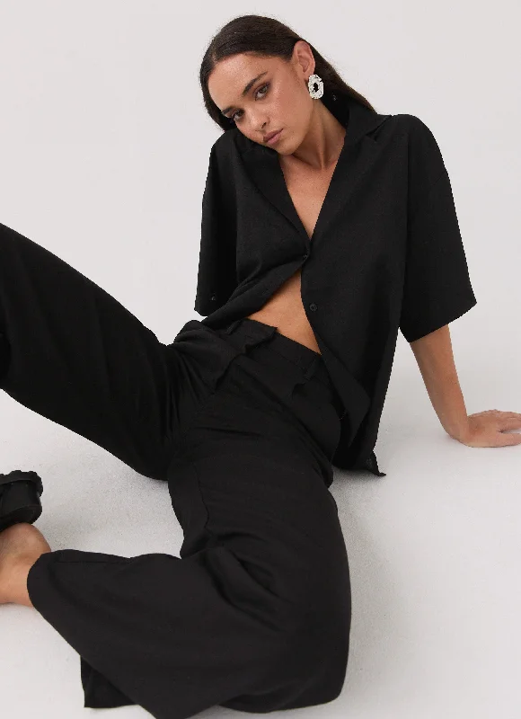 Bold Fashion Roll With Me Linen Oversized Shirt - Black