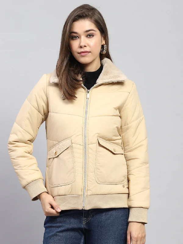 Seasonal Style Discounts Women Beige Self Design Collar Full Sleeve Jacket