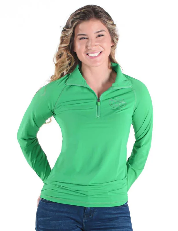 Huge Savings On Parisian Styles Cowgirl Tuff Womens Cooling UPF Money Green Nylon L/S Shirt