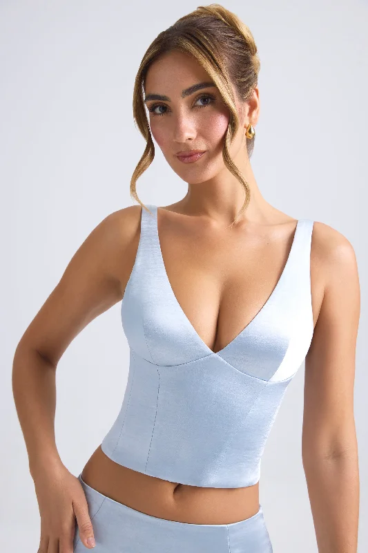 Limited Time Offers Lace-Up Corset Top in Light Blue